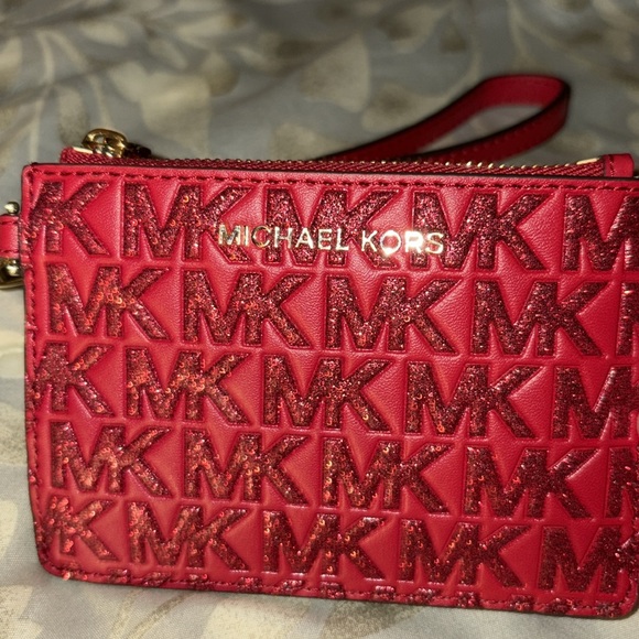 NWOT Michael Kors Leather and Glitter Wallet Wristlet Keychain - Picture 3 of 10